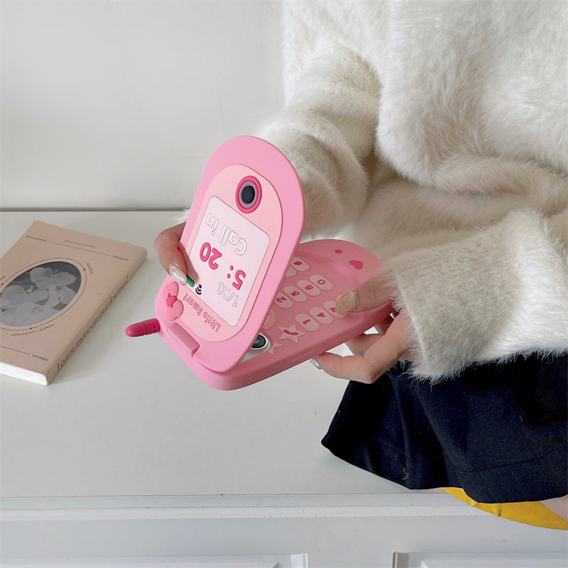 Flip Phone Mirror iPhone Case – Cute Y2K Silicone Cover for iPhone 11–15