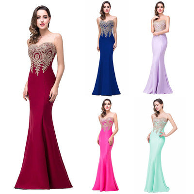 Sexy Backless Fishtail Dress Hollow Applique Sheer Black AdriaPulse