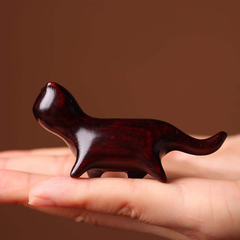 Handmade Sandalwood Cat & Animal Figurine – Mini Wooden Desk Ornament