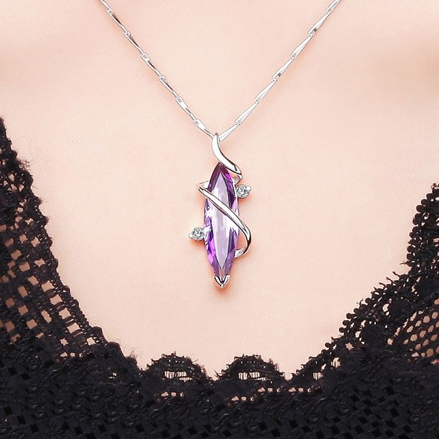 Halskette mit lila Amethyst-Anhänger | Kupfer-Kristall-Charm – Boho Schmuck für Damen
