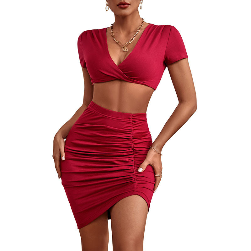 Ensemble Jupe et Haut Moulant Rouge Vin | Deux Pièces Sexy et Élégant – Femme