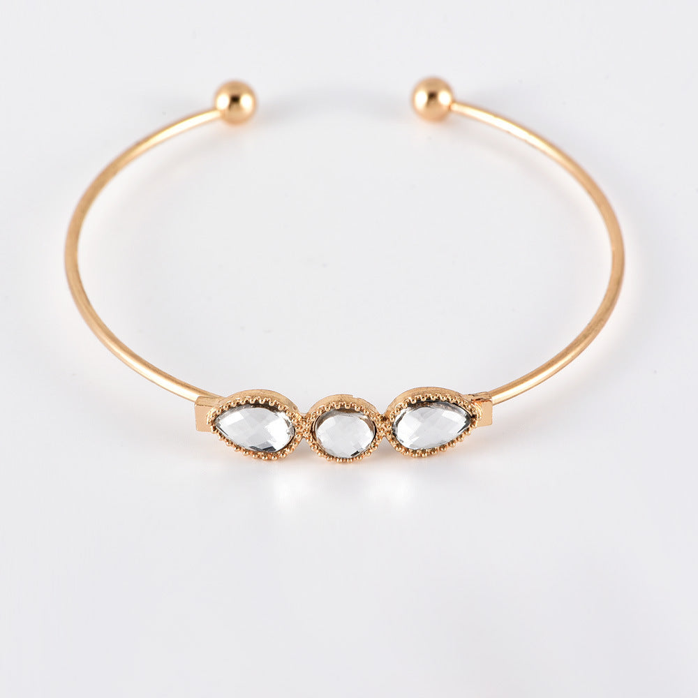 Diamond Bangle Bracelet Set – Gold Geometric Alloy Jewelry for Women
