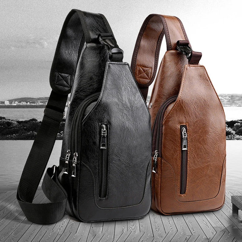 Men's Leather Crossbody Messenger Bag – Vintage Chest Sling Bag for Business & Casual