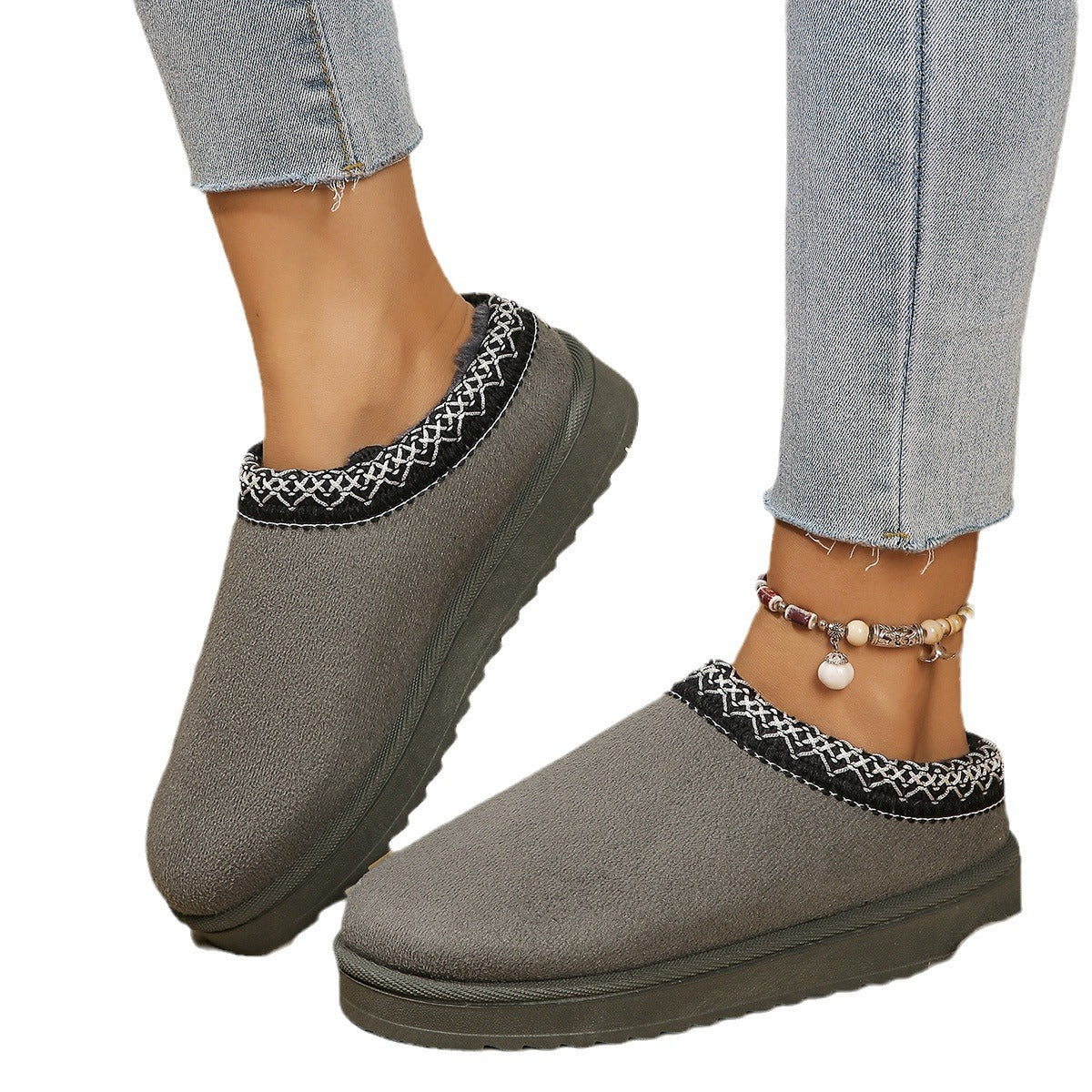 Fashionable Women's Snow Boots, Half-slippers, Cotton Shoes, And Thickened Plush Slippers