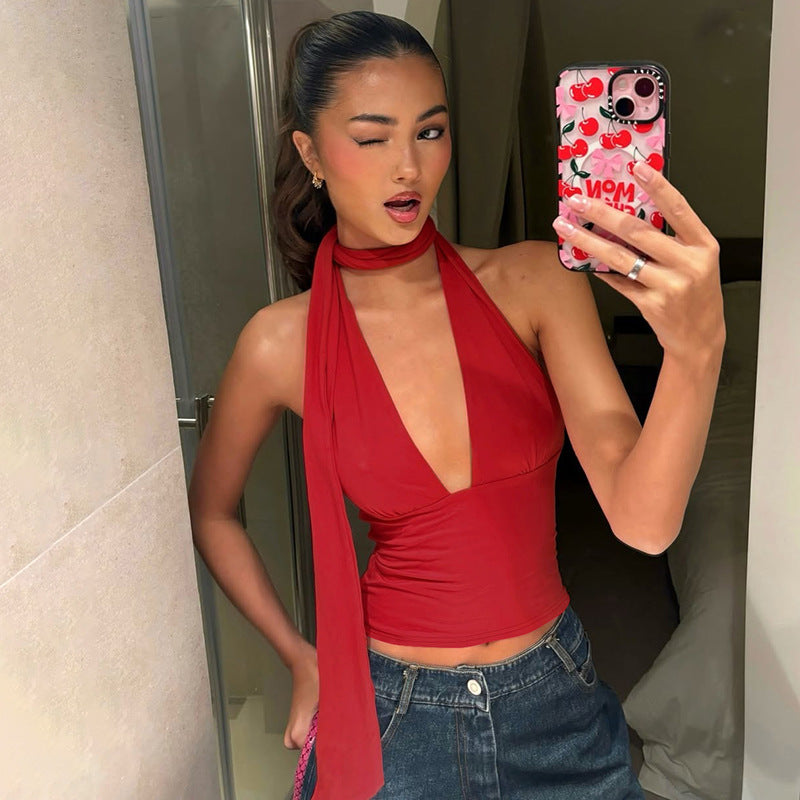Women's Deep V-Neck Halter Top – AdriaPulse