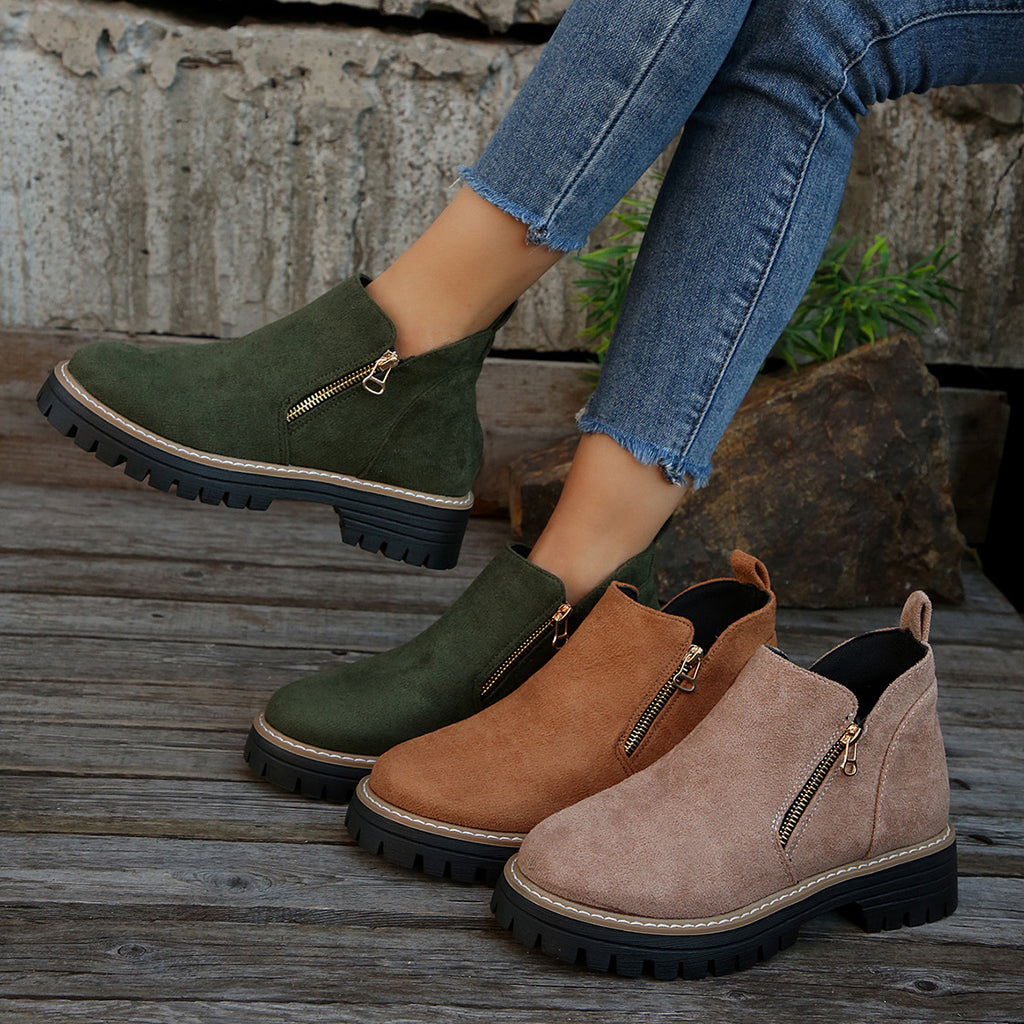 Women's Suede Chunky Ankle Boots – Block Heel Side Zipper | EU 36–43