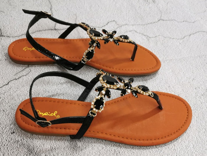 Sandales Femme Bohème en Cristal – Tongs à Boucle Strass