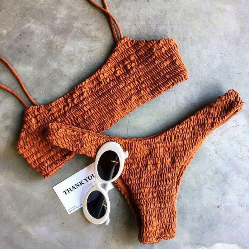 Sexy Pleated Triangle Bikini – Women's Nylon Swimwear S–L