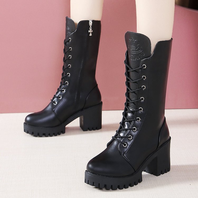 Kreuzgurt High Heel Short Plush Wedge Rundkopf Stiefeletten