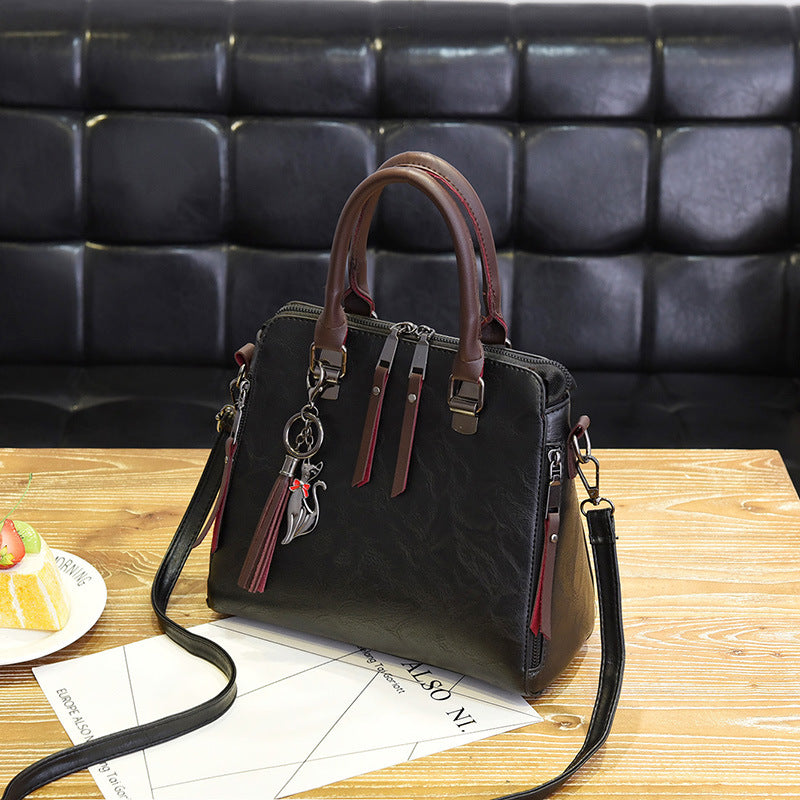 Women's PU Leather Boston Bag – Tassel Shoulder & Crossbody Handbag