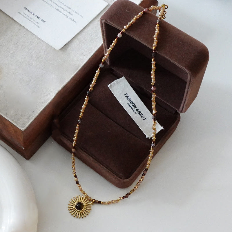 Women's Retro Beaded Clavicle Necklace – Geometric Pendant | AdriaPulse