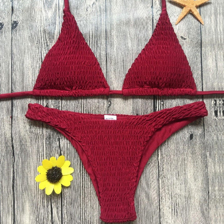 Sexy Pleated Triangle Bikini – Women's Nylon Swimwear S–L