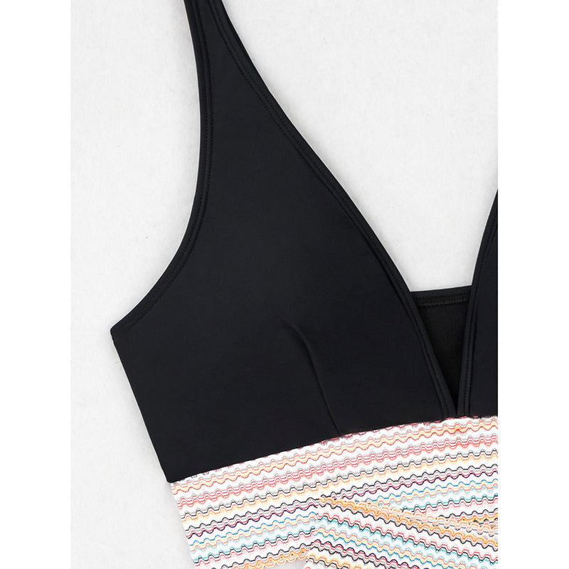 Women's High Waist Tummy Control Bikini Set – Color Block