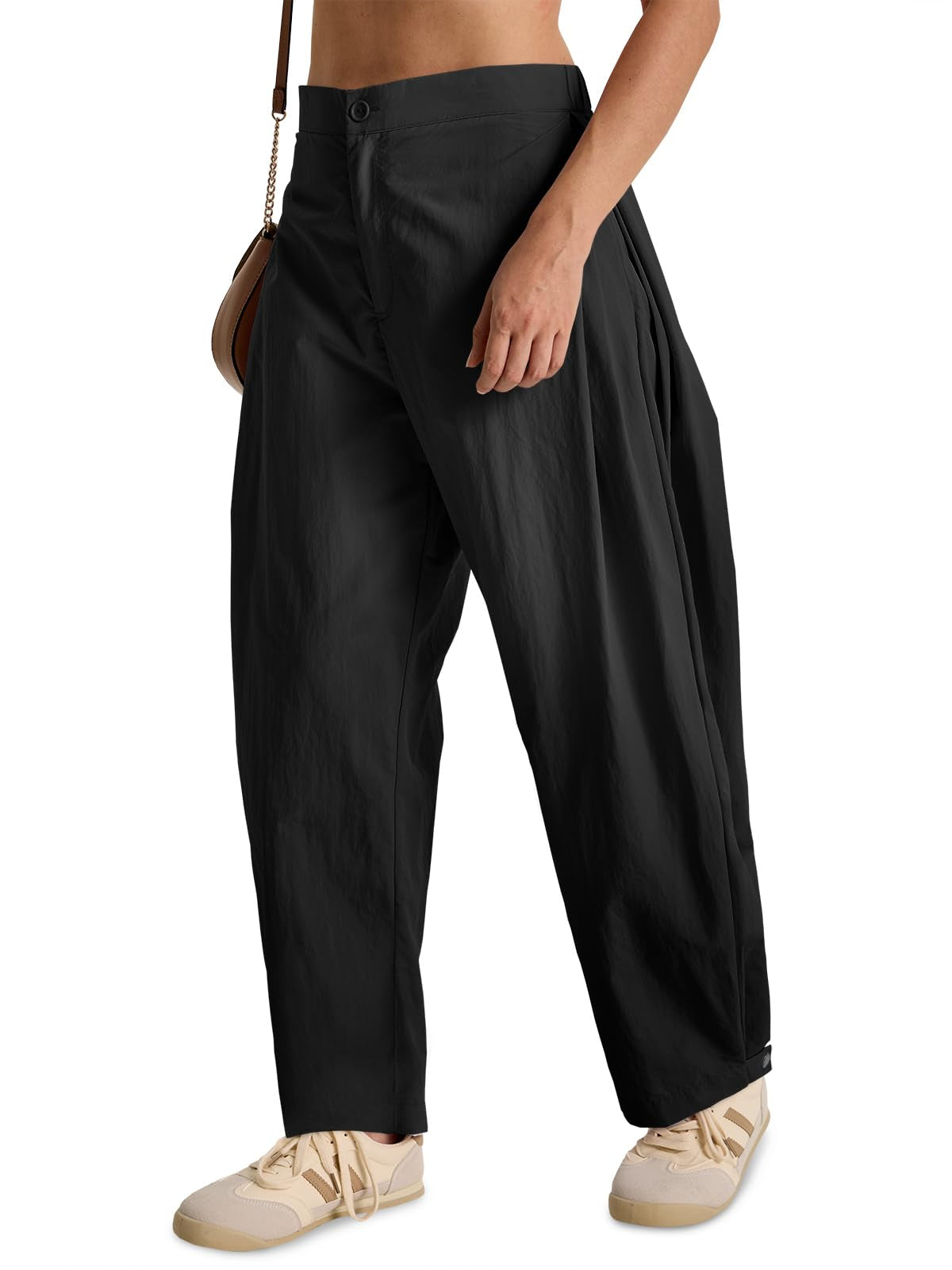 Women's Barrel Leg Pants – Wide Leg Baggy Trousers with Pockets