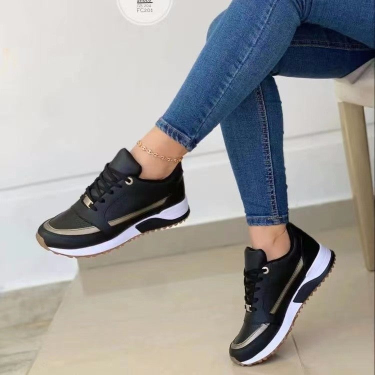 Women's Casual Lace-Up Flat Sneakers Sequin Colorblock Apricot – AdriaPulse"