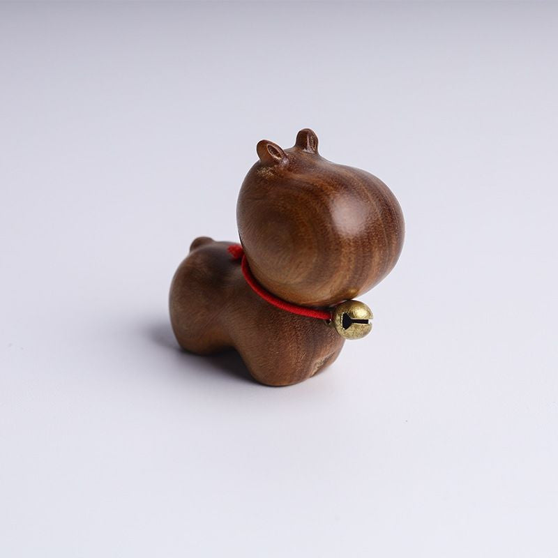 Handmade Sandalwood Cat & Animal Figurine – Mini Wooden Desk Ornament