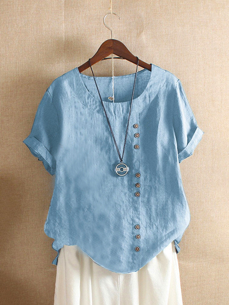 Women's Cotton Linen Short Sleeve T-Shirt Casual Spliced – AdriaPulse"