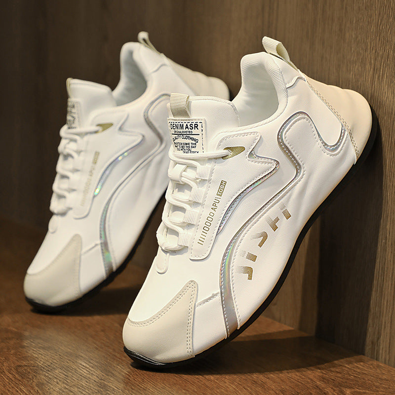 "Men's Fashion Colorblock Lace-Up Sneakers Leather Black White – AdriaPulse"