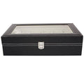 Black 12 slot leather watch box display case and jewelry organizer for men and women, top-opening lid – AdriaPulse"