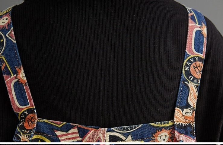 Shorts d'été en jean imprimé à bretelles pour femmes