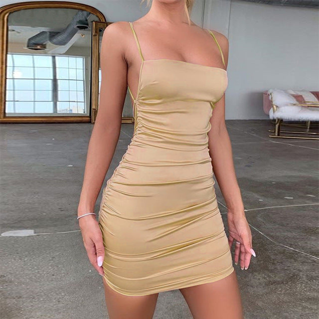 Women's Satin Spaghetti Strap Party Dress – Sleeveless Mini Dress | 7 Colors