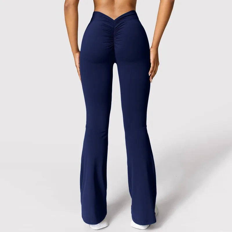 Fashion Micro Horn Leggings Damen V-Rücken Taille Sporthose Hohe Taille Push Up Po Gym Hose Einfarbig Schlank Freizeit Leggings