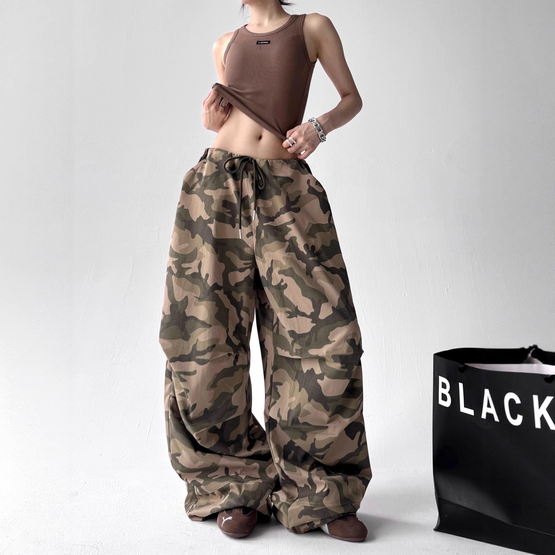 High-Waisted Wide-Leg Pants Tall Women Army Green AdriaPulse

