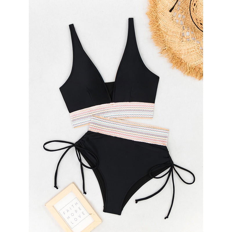 Women's High Waist Tummy Control Bikini Set – Color Block