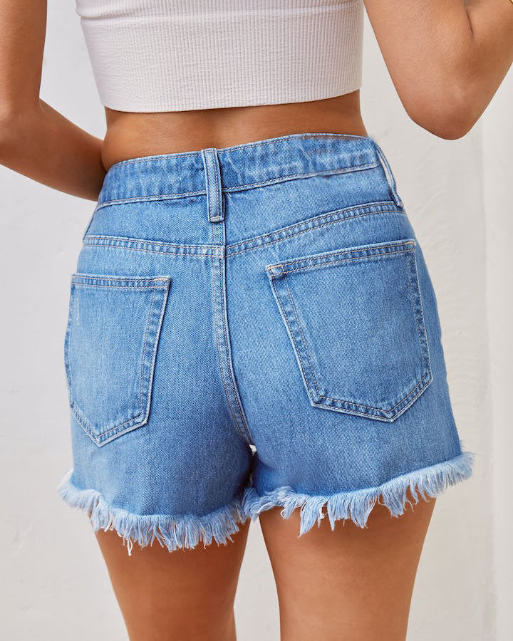 Women's High Waist Ripped Denim Shorts – Tassel Frayed Hem Jean Shorts
