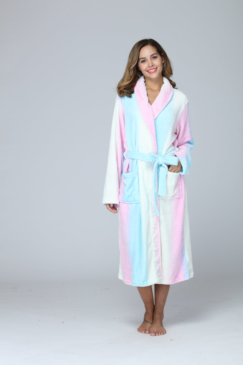 RONGTAI Peignoir Long en Polaire Peluche pour Femmes, Robe de Nuit Épaisse à Capuche avec Poches, Vêtements de Nuit Doux pour Hommes