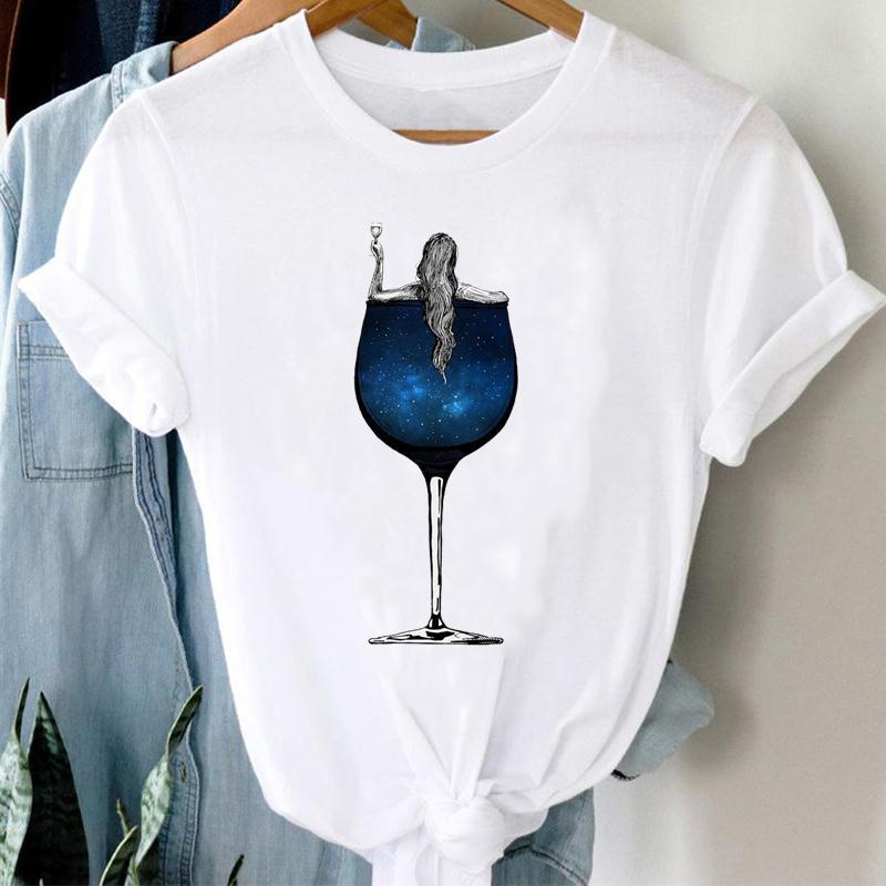 Women's Printed Short Sleeve Casual Top – Soft Milk Silk Tee in Blue & White
