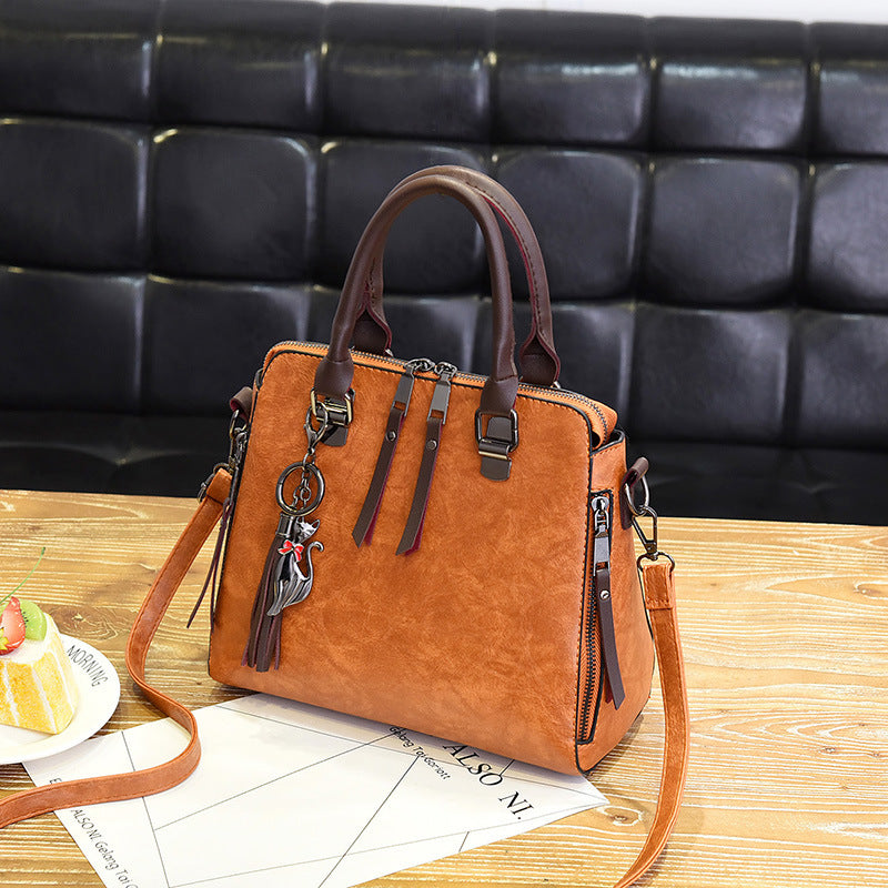 Women's PU Leather Boston Bag – Tassel Shoulder & Crossbody Handbag