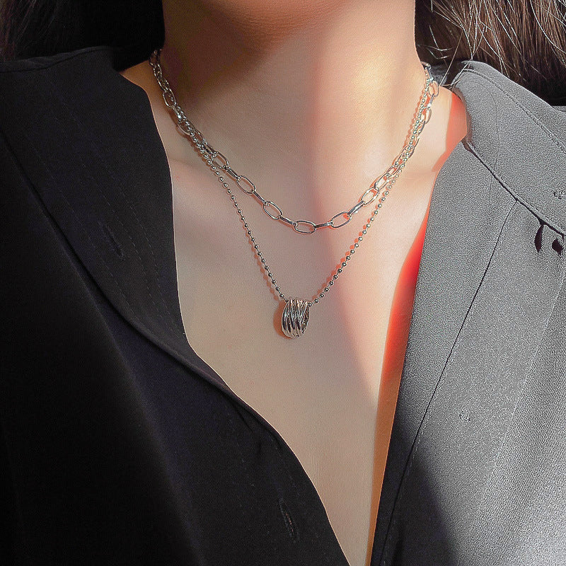 Women's Multilayer Silver Necklace – Electroplated Alloy Layering Chain