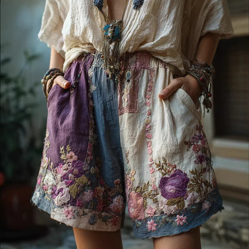 Retro Floral Print Loose-Fit Women Shorts 18 Colors Plus Size AdriaPulse