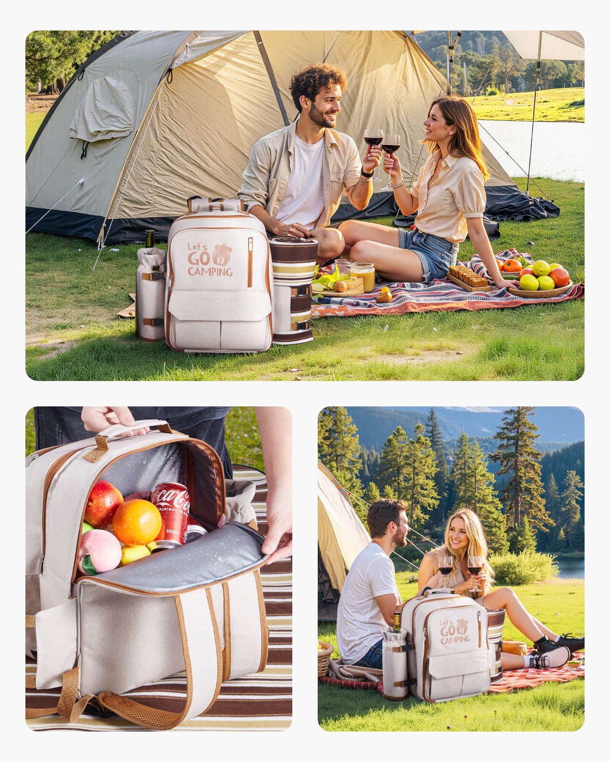 Beach Picnic Backpack Bag For 4 Person With Cooler Compartment Blanket