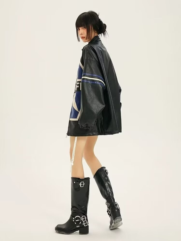 American Retro Biker's Jacket | PU Leather Moto Coat – Women's Autumn Street Style