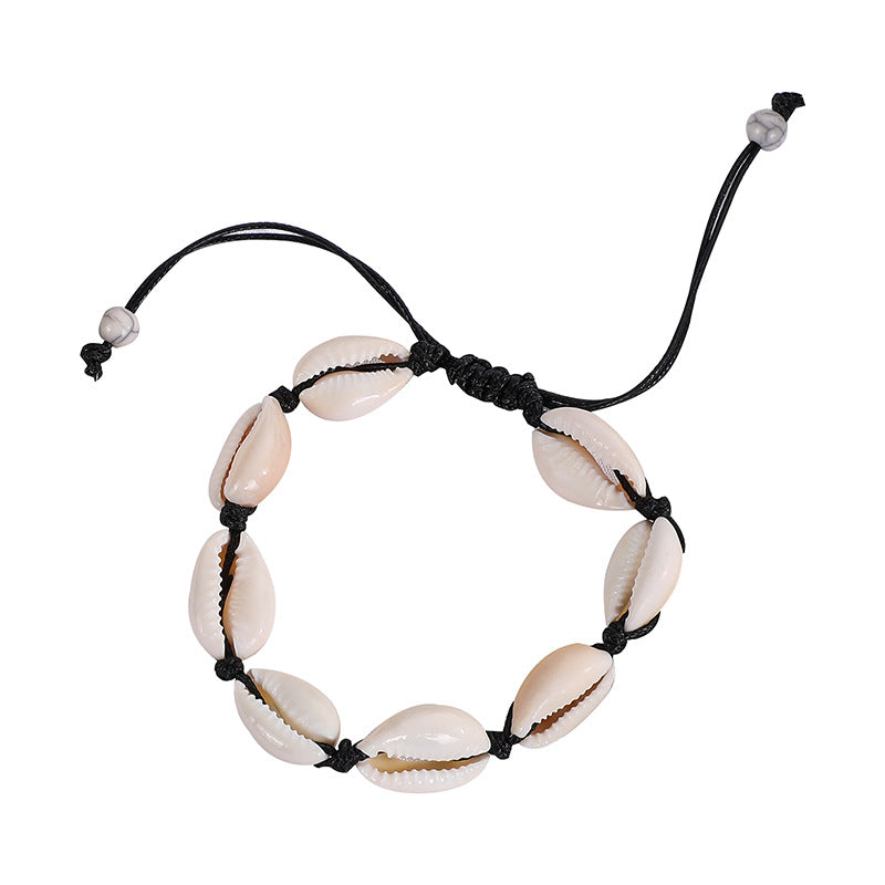 Natural Shell Wax Cord Bracelet | Boho Beach Jewelry – Unisex