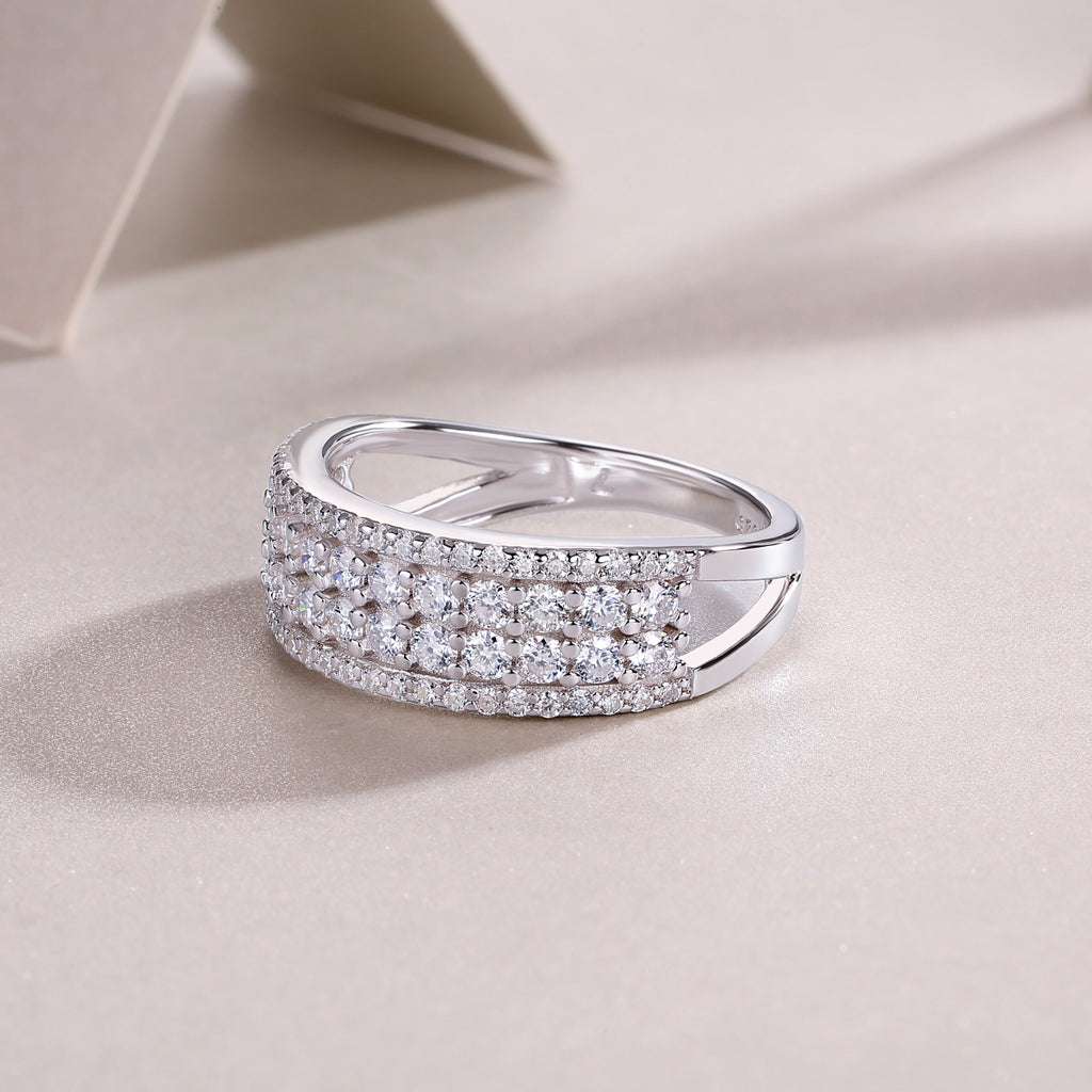 Mehrreihiger Moissanit-Diamantring – Luxus S925 Silber Stapelring