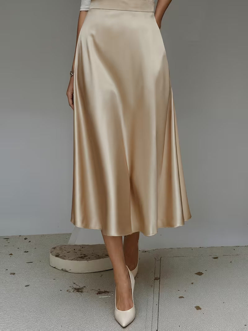 Satin Velvet Mid-Length Commuter Skirt Women AdriaPulse