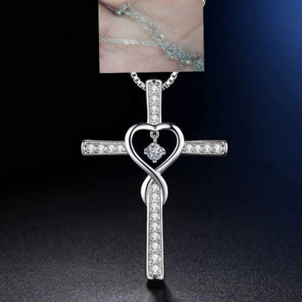 Infinity Love God We Trust Christian Cross Birthstone Crystal Pendant Necklace Colour Gems Zircon Heart Necklace Women Jewelry