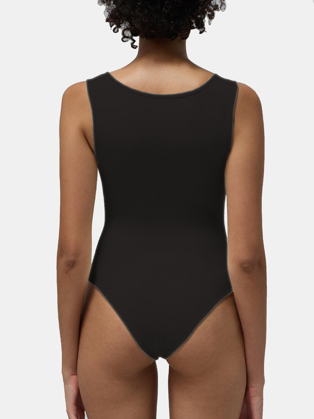 Women's Sleeveless Square Neck Ribbed Yoga Bodysuit Jumpsuit Coffee AdriaPulse