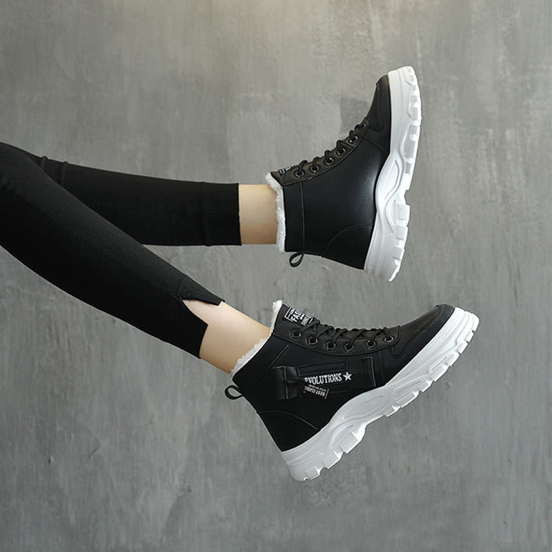 Fleece Lace-Up Winter Boots Women's Warm Plush High-Top Shoes – AdriaPulse