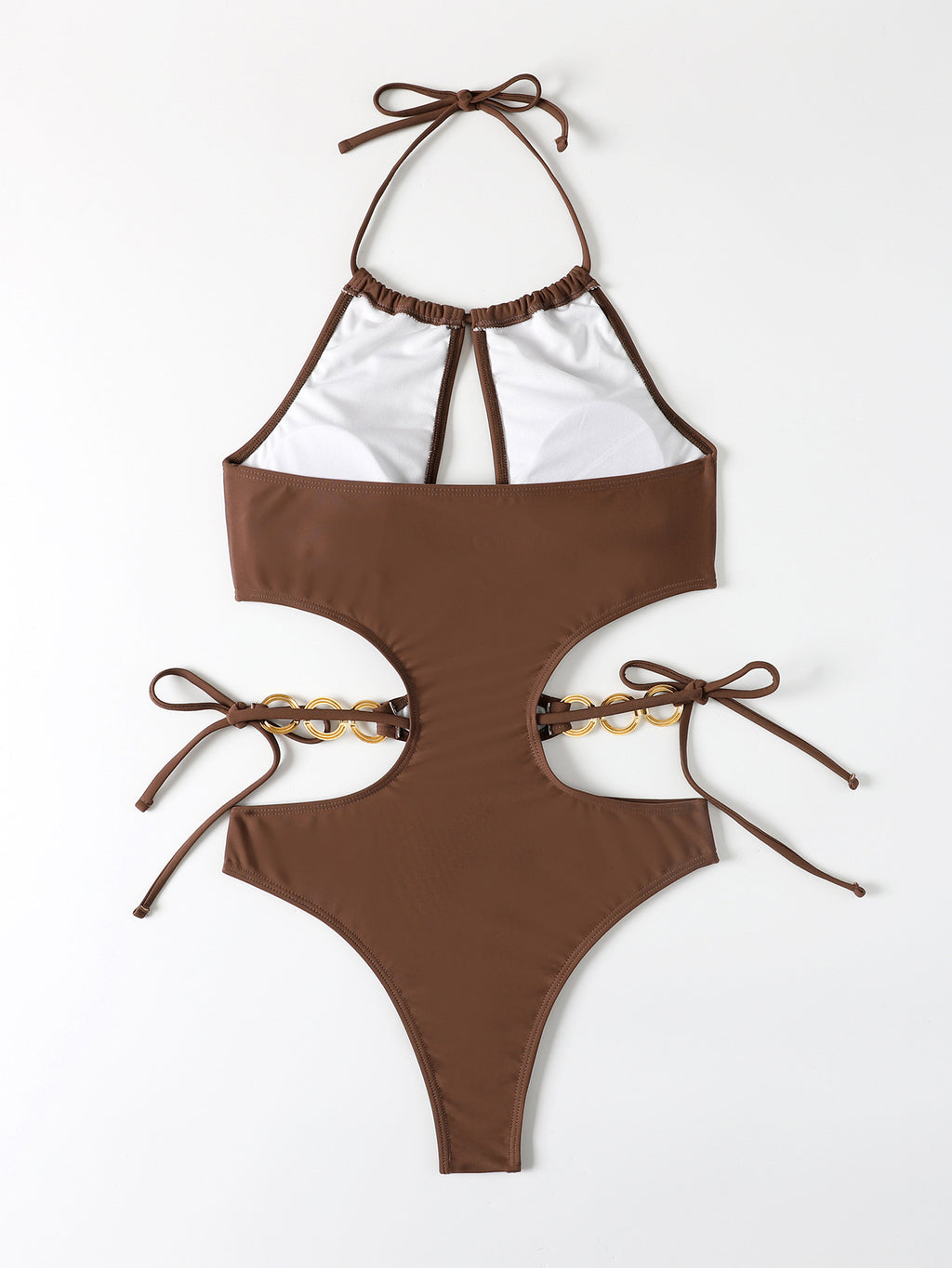 "Bikini Ring One Piece Swimsuit Coffee Brown – AdriaPulse"