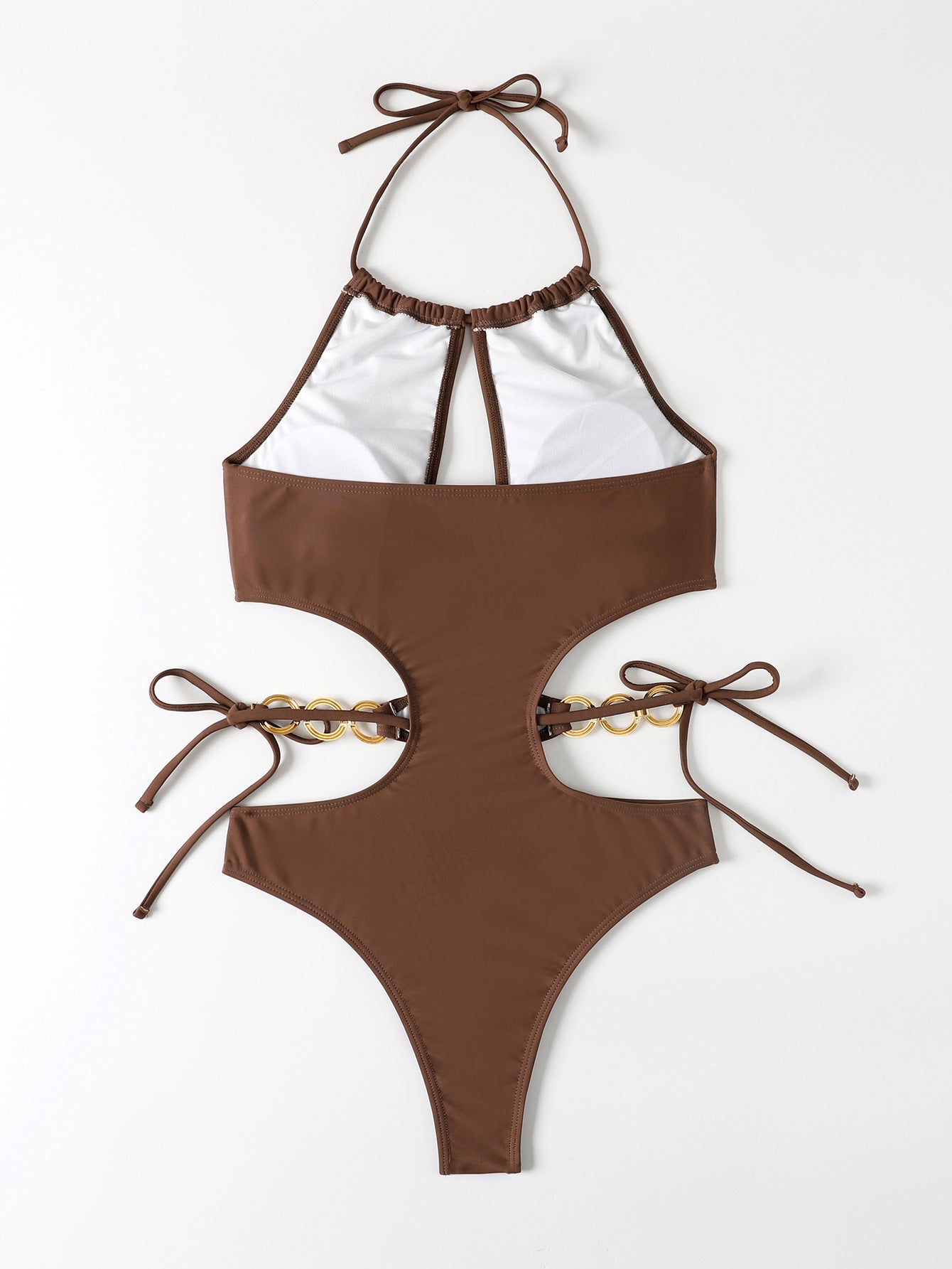 "Bikini Ring One Piece Swimsuit Coffee Brown – AdriaPulse"