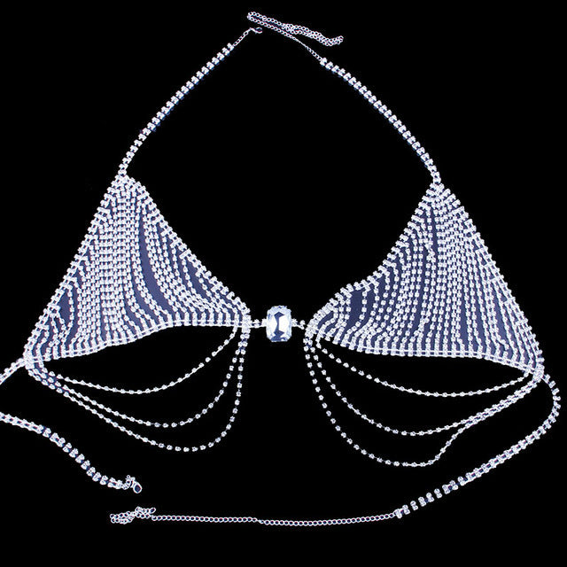 Rhinestone Tassel Bikini Body Chain Set – Sexy Beach Bra & Underpants Jewelry