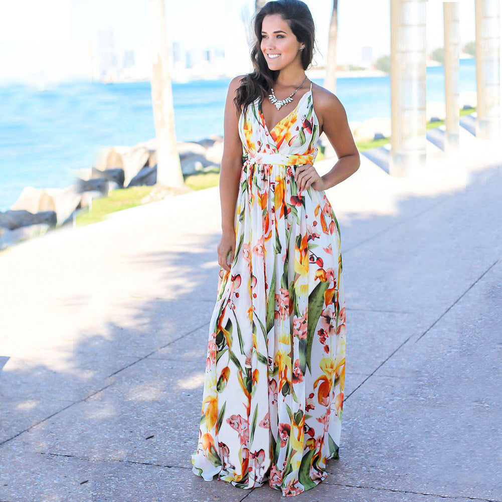 Damen Neckholder-Strandkleid rückenfrei – Maxirock mit hoher Taille