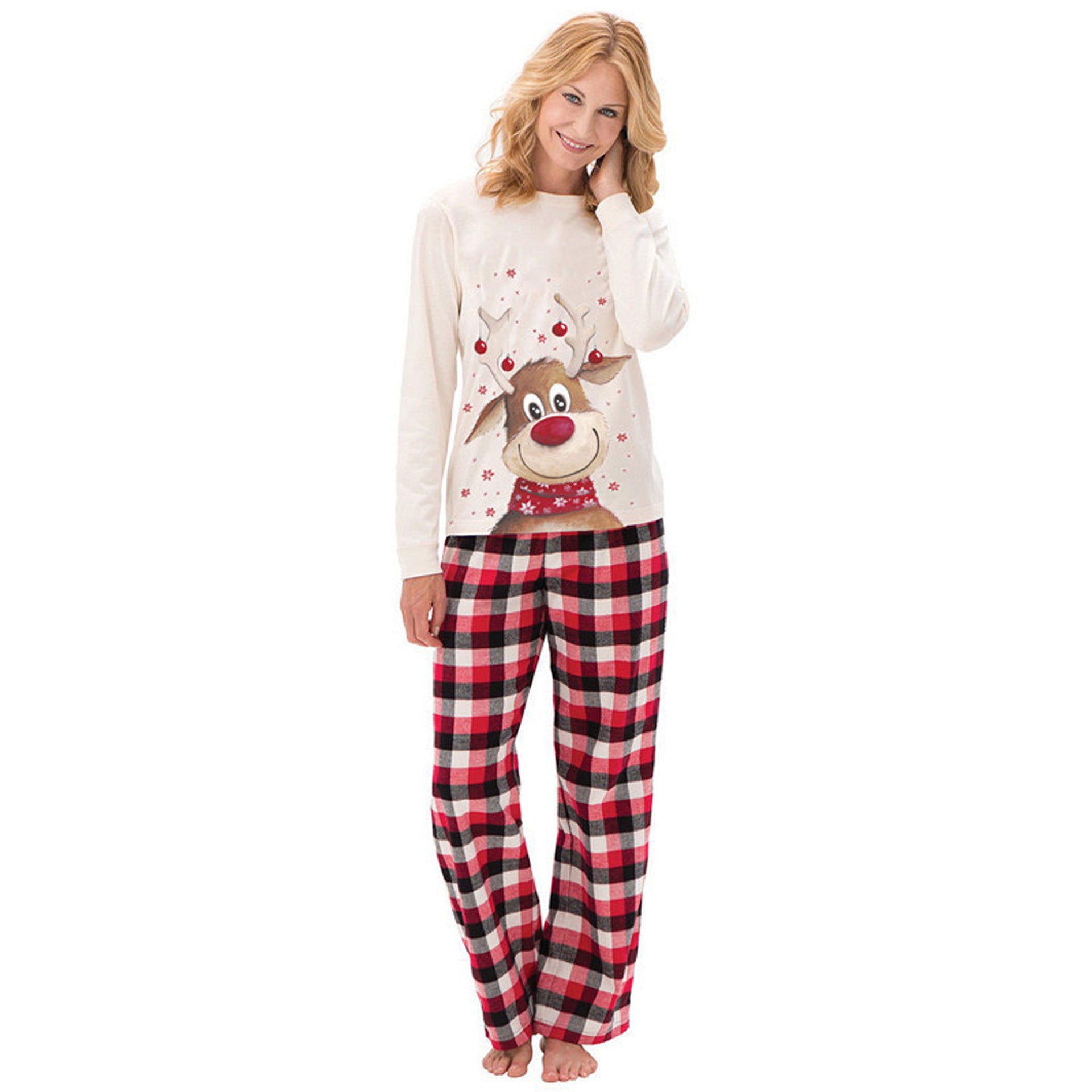 Family Matching Elk Print Fleece Outfit – Holiday Parent-Child Home Clothing – AdriaPulse"