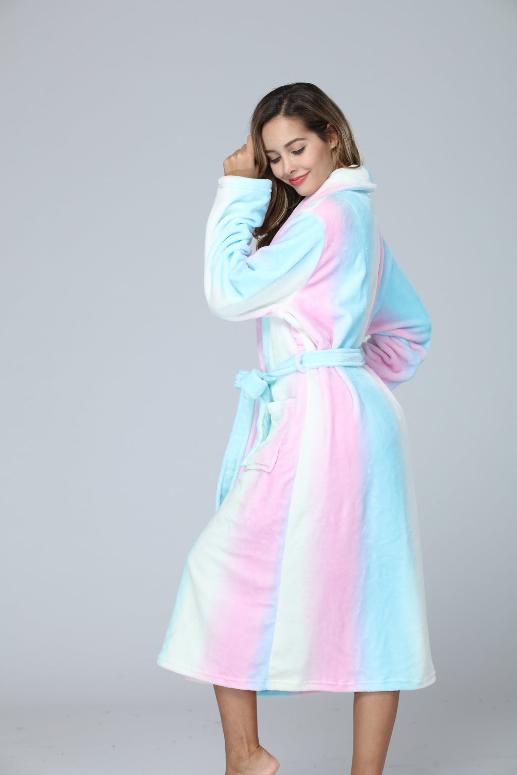 RONGTAI Peignoir Long en Polaire Peluche pour Femmes, Robe de Nuit Épaisse à Capuche avec Poches, Vêtements de Nuit Doux pour Hommes