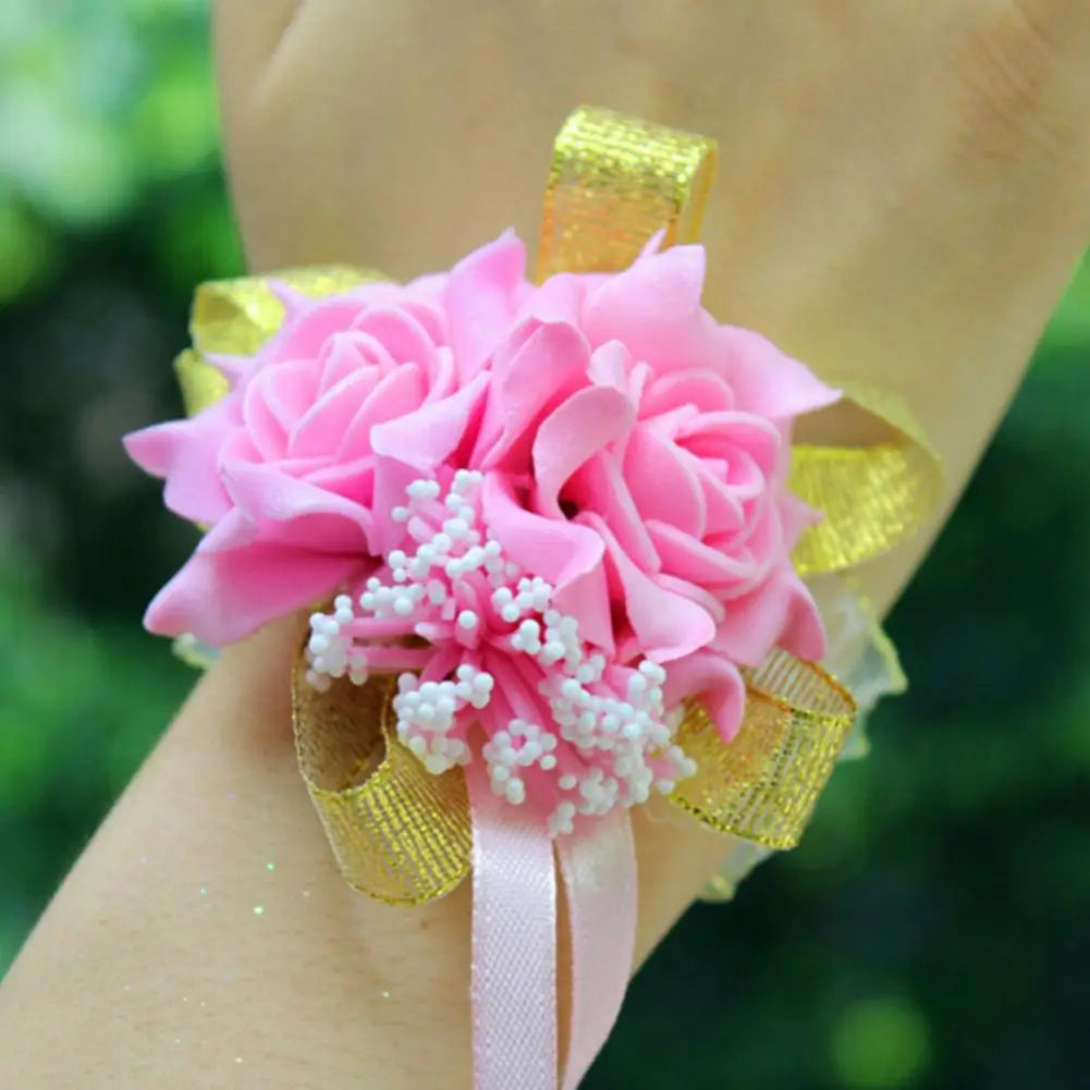2026 Wedding Wrist Foam Rose Flower Bridal Bridesmaid Wrist Corsage Wedding Party Ribbon Bracelet Car Events
