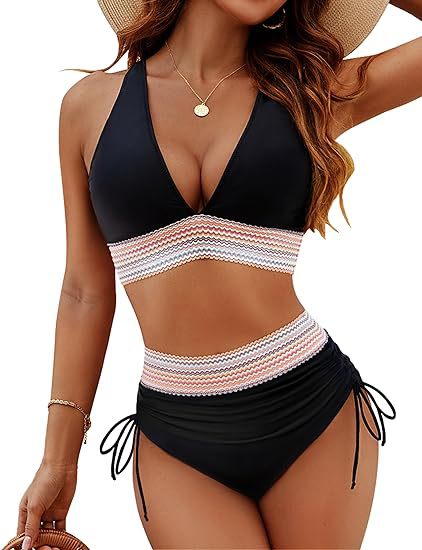 Women's High Waist Bikini Set Solid Color 2-Piece Swimwear –| AdriaPulse